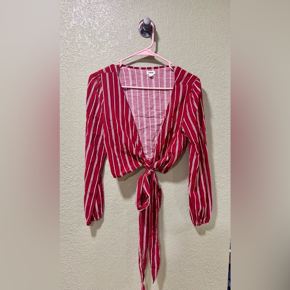 Garage Red and White Striped Blouse
